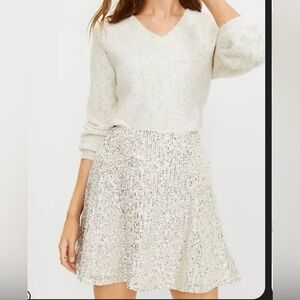 LOFT Cream and Silver Mini Skirt